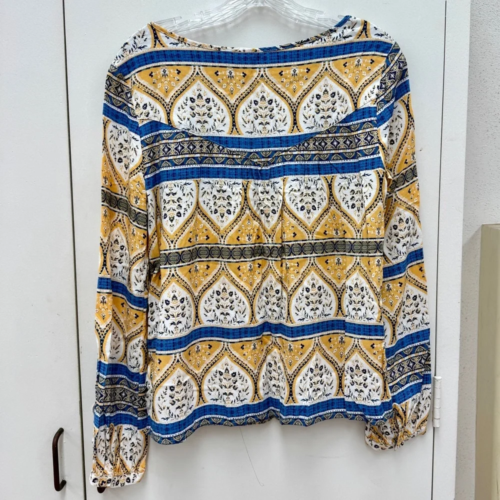 Roxy Women’s Boho Patterned Blouse - Yellow and Blue Size Small Bohemian